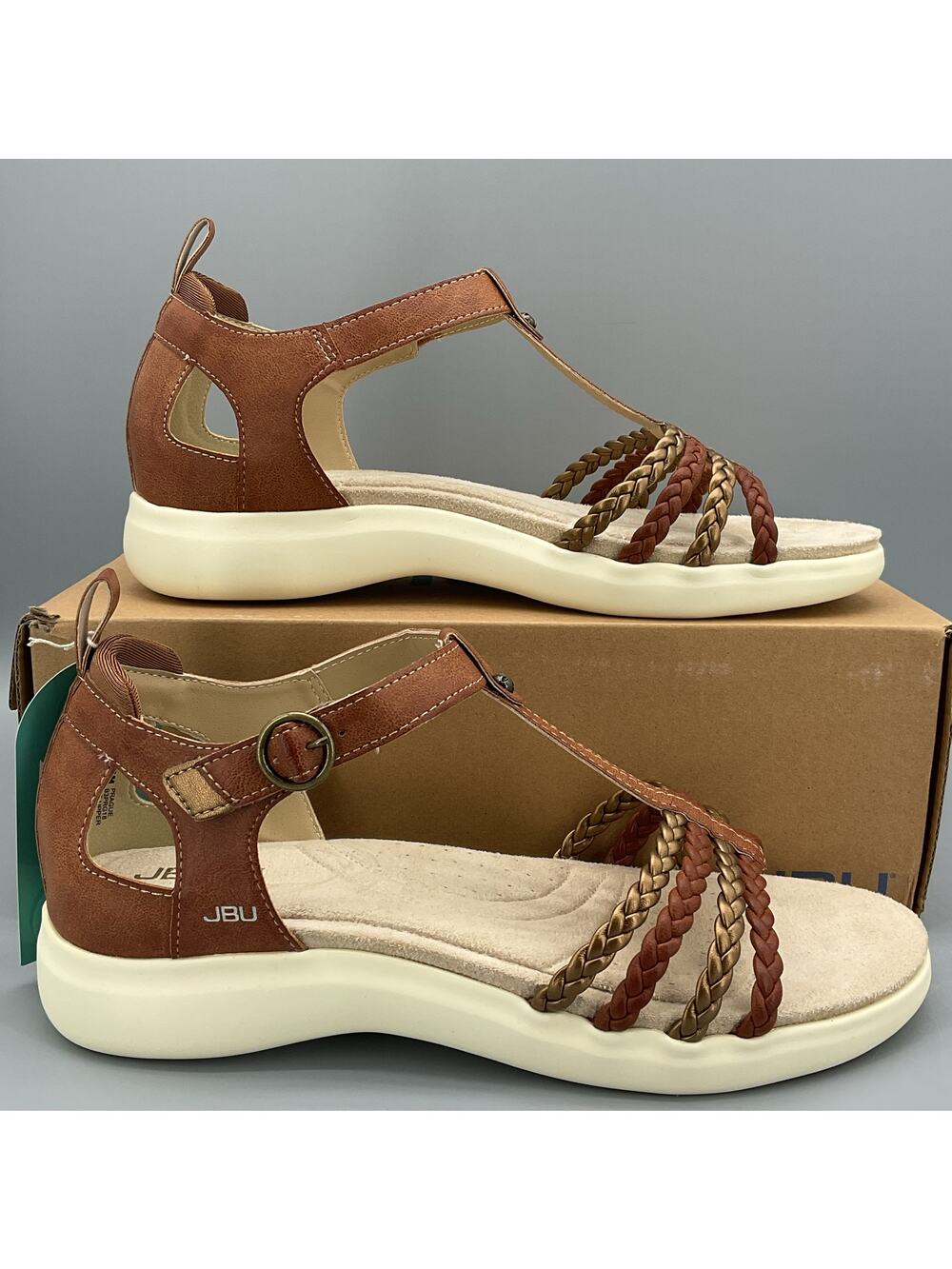 NEW JBU Women’s Prague T-Strap Sandals Brown/bronze Size 10M